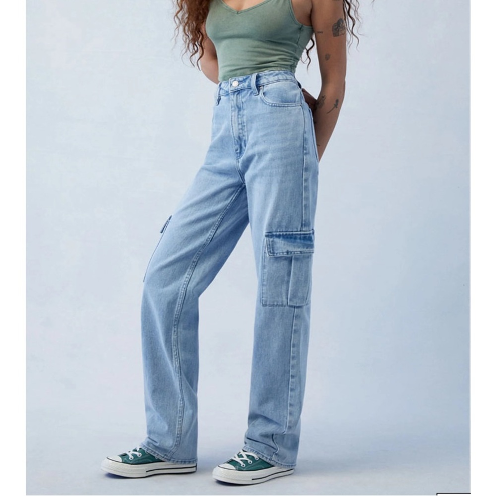 Pacsun Light Indigo '90s Boyfriend Cargo Jeans- Medium Indigo Wash